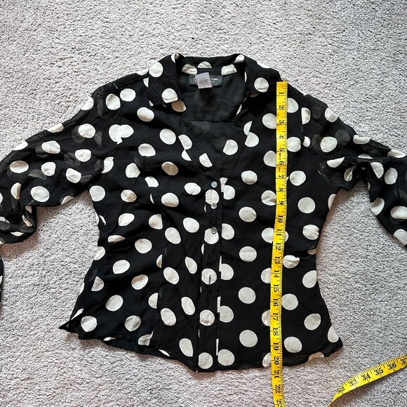 JONES NEW YORK PETITE  | Polka Dot Blouse w Sheer Sleeves | Blk White | Size: 6P - Picture 4 of 13